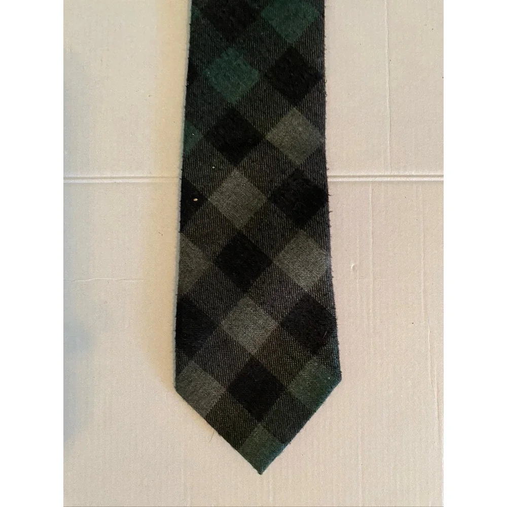 Stacy Adams Slim Necktie Green Grey Black Buffalo Plaid Microfiber Handmade